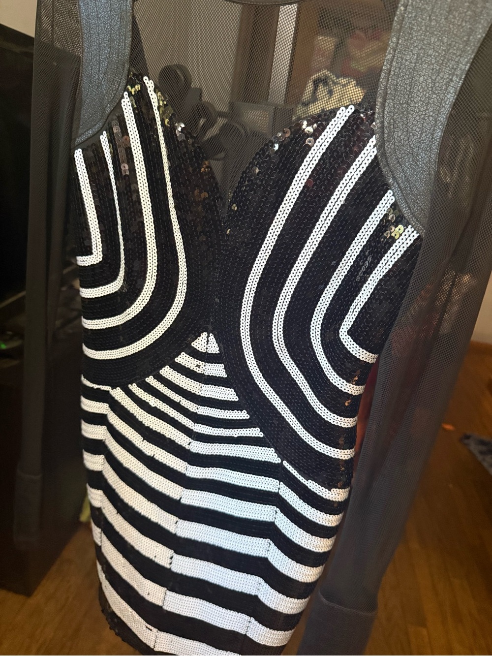 Black & White Sequin Stripe Sleeveless Dress PTP 16-23
